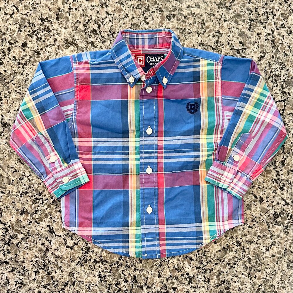 CHAPS Boys Button Down Plaid Long Sleeve Size 18 months EUC